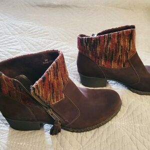 b.o.c. Brown Ankle Boots with Colorful Knit Cuff